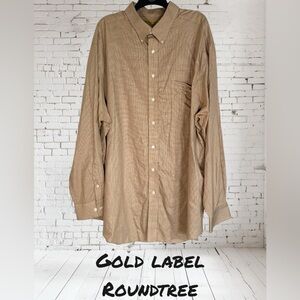 Roundtree & Yorke Men’s Brown Non-Iron Twill Long Sleeve Button Shirt - Size 3XT